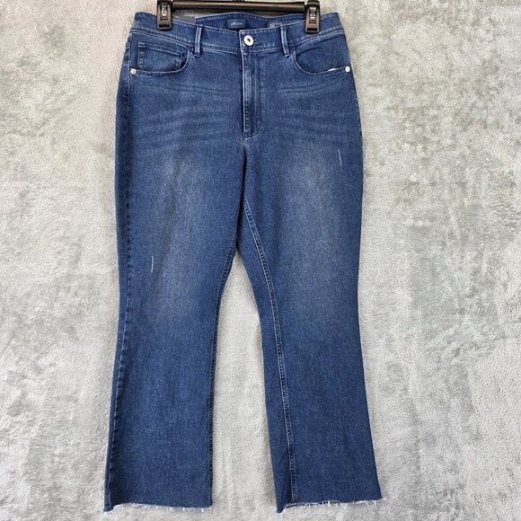 J Jill Jeans Womens 10 Blue Kick-Flare Ankle Raw Hem Stretch Waverly Wash Denim - Picture 1 of 15